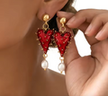 Vintage Baroque Freshwater Pearl Heart Dangle Earrings