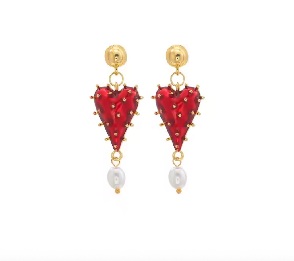 Vintage Baroque Freshwater Pearl Heart Dangle Earrings