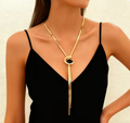 Exaggerated Snake Bone Chain Necklace with Black Pearl