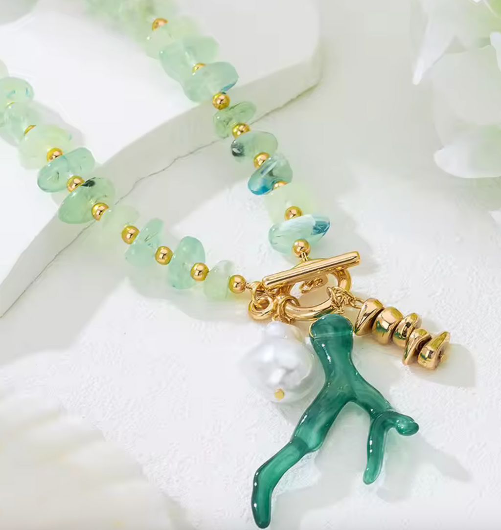 Baroque Pearl & Natural Stone Hand-Woven Shell Necklace