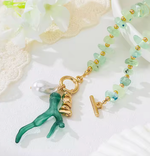 Baroque Pearl & Natural Stone Hand-Woven Shell Necklace