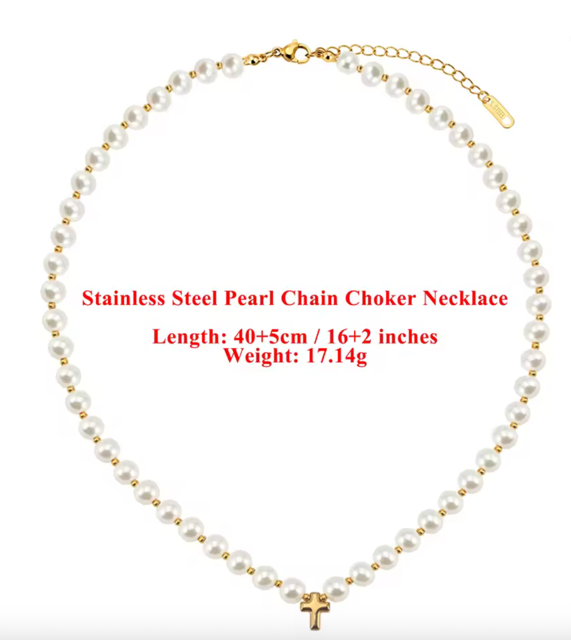 18K Gold Stainless Steel Pearl Bead Ball Chain Choker Necklace