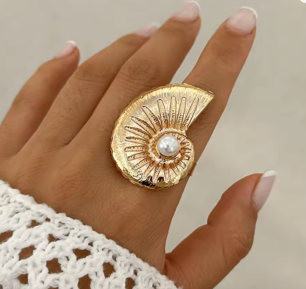 Vintage Metal Starfish & Conch Adjustable Rings