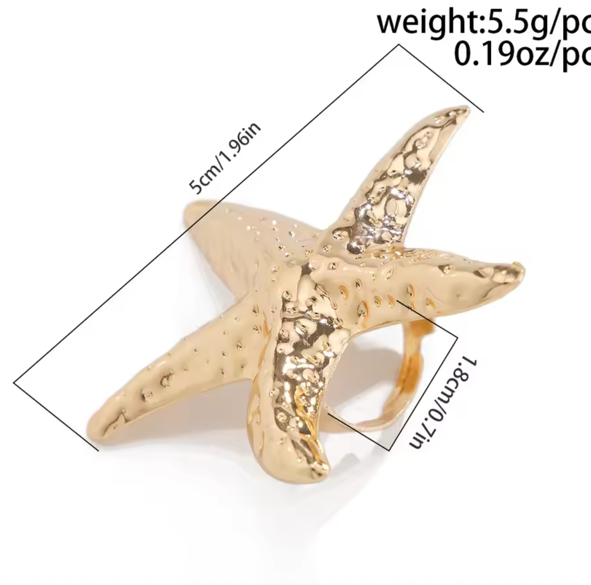 Vintage Metal Starfish & Conch Adjustable Rings