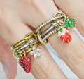 Sweet Strawberry Flower Charm Ring Set